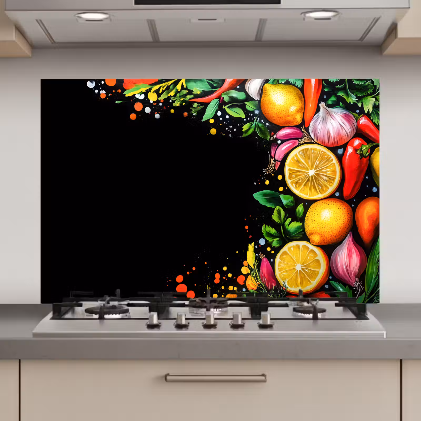 Spatscherm keuken - Citroenen - Peper - Kruiden - Graffiti - Verf - Abstract — 1