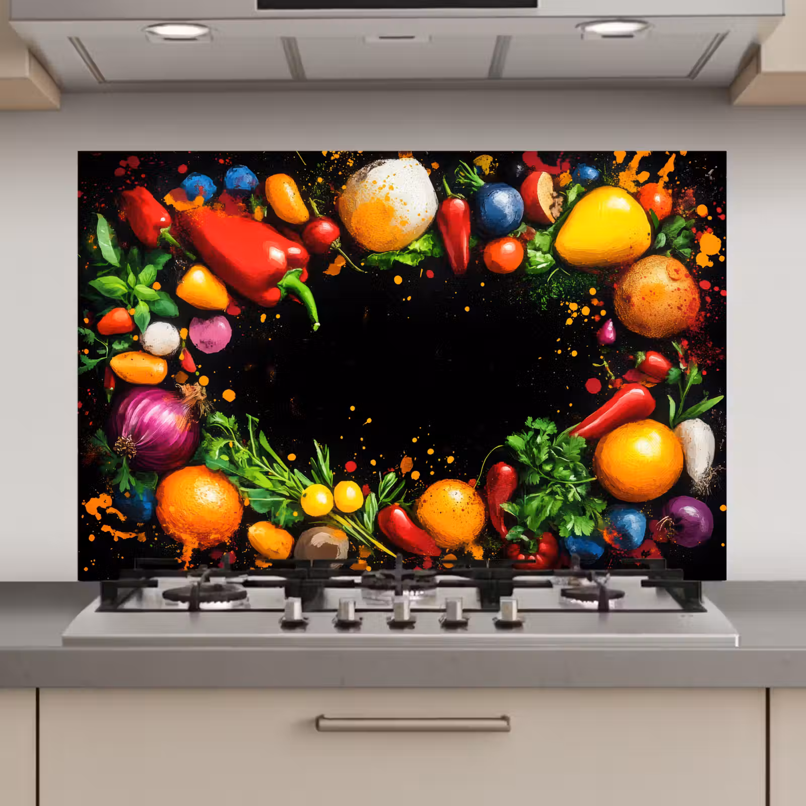 Spatscherm keuken - Groente - Graffiti - Kleurrijk - Koken - Abstract — 1