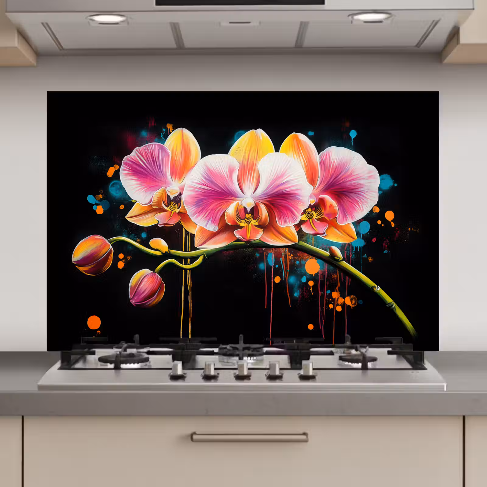Spatscherm keuken - Orchidee - Graffiti - Kleurrijk - Bloemen - Abstract — 1