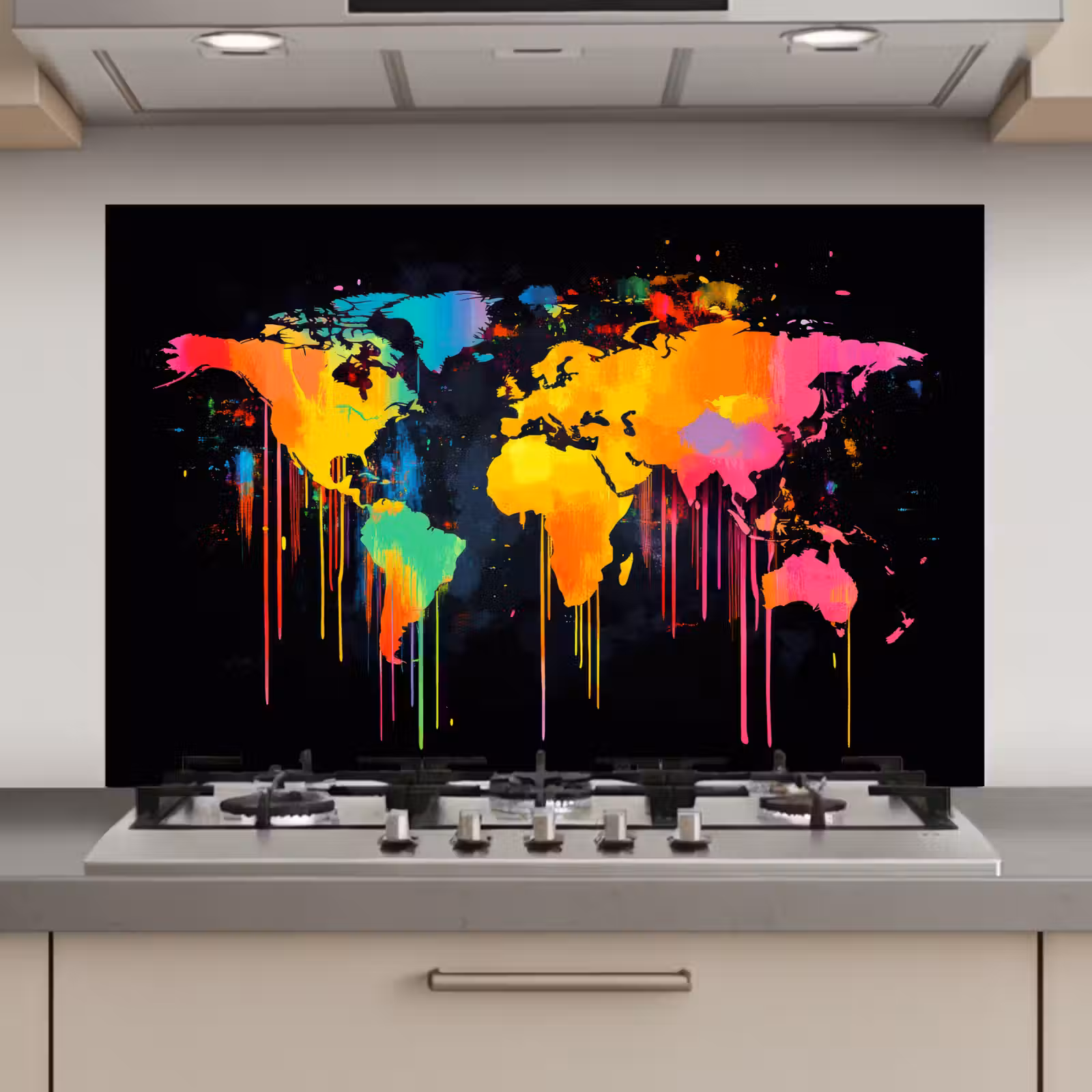 Spatscherm keuken - Wereldkaart - Verf - Kleurrijk - Graffiti - Wereld — 1