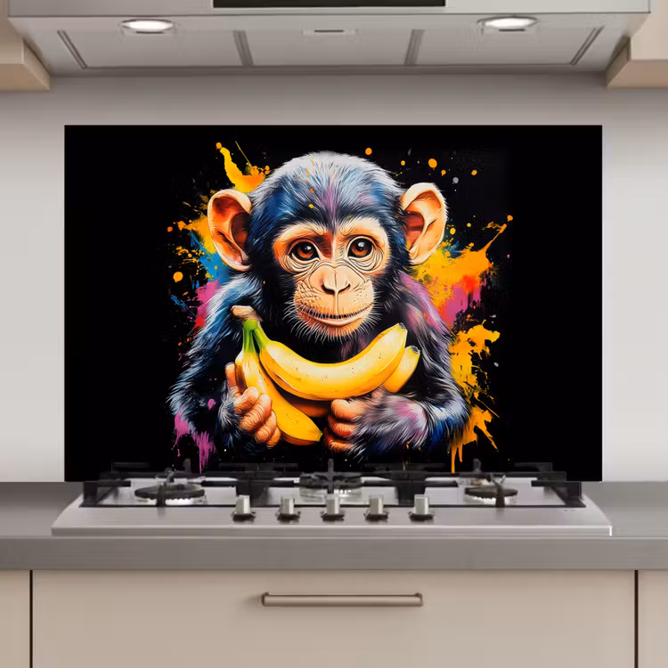 Spatscherm keuken - Aap - Graffiti - Kleurrijk - Bananen - Modern — 1