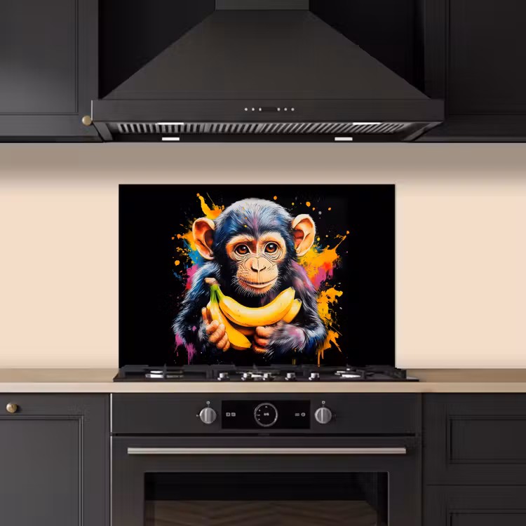 Spatscherm keuken - Aap - Graffiti - Kleurrijk - Bananen - Modern — 2