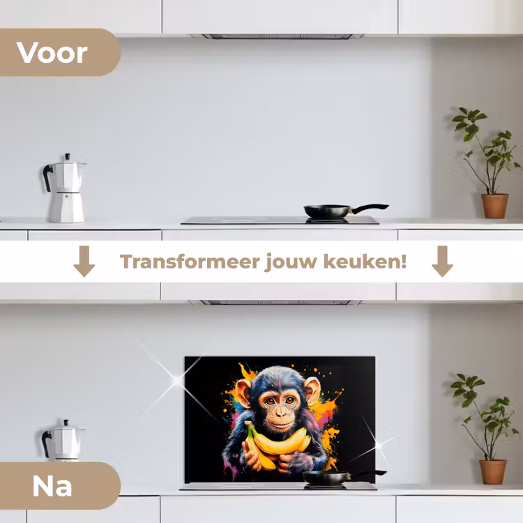 Spatscherm keuken - Aap - Graffiti - Kleurrijk - Bananen - Modern — 3