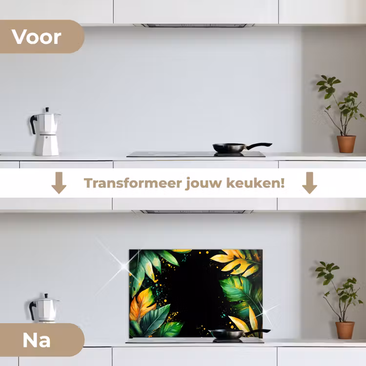 Spatscherm keuken - Bladeren - Groen - Geel - Verf - Jungle — 3