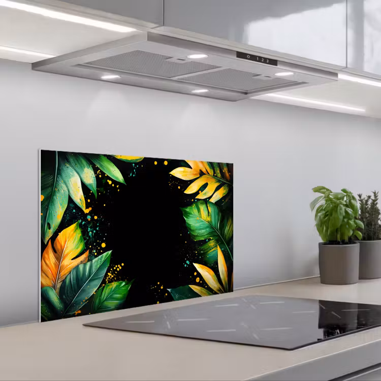 Spatscherm keuken - Bladeren - Groen - Geel - Verf - Jungle — 5