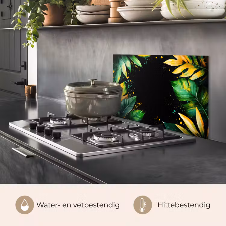 Spatscherm keuken - Bladeren - Groen - Geel - Verf - Jungle — 7