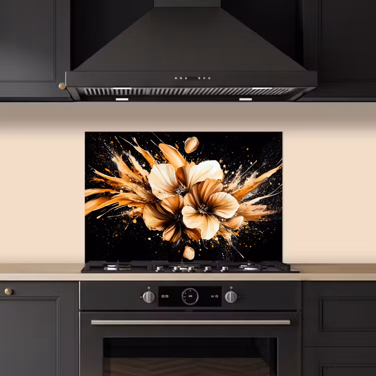 Spatscherm keuken - Bloemen - Goud - Graffiti - Zwart - Abstract — 2