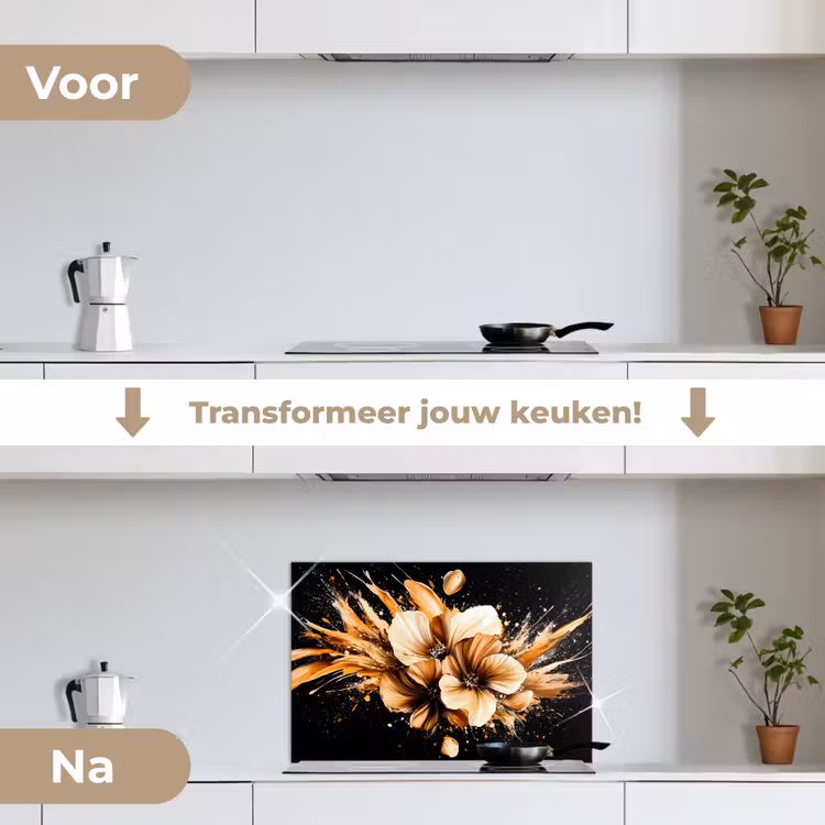 Spatscherm keuken - Bloemen - Goud - Graffiti - Zwart - Abstract — 3