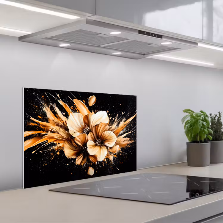 Spatscherm keuken - Bloemen - Goud - Graffiti - Zwart - Abstract — 5