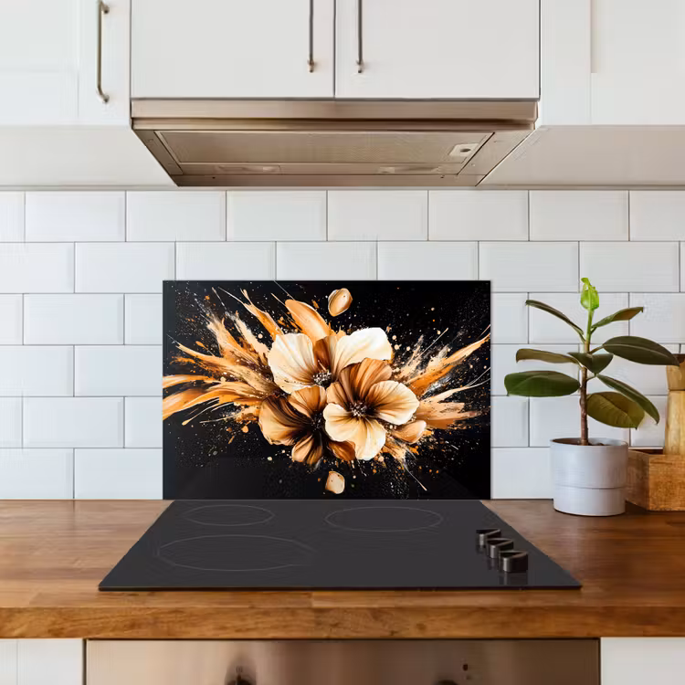 Spatscherm keuken - Bloemen - Goud - Graffiti - Zwart - Abstract — 6