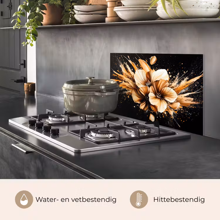 Spatscherm keuken - Bloemen - Goud - Graffiti - Zwart - Abstract — 7