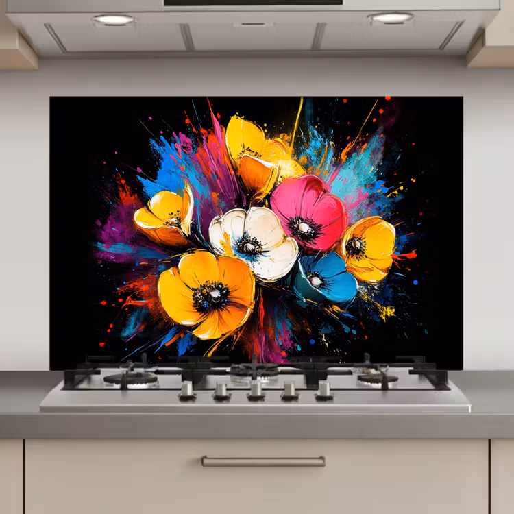 Spatscherm keuken - Bloemen - Kleurrijk - Graffiti - Modern - Boeket — 1