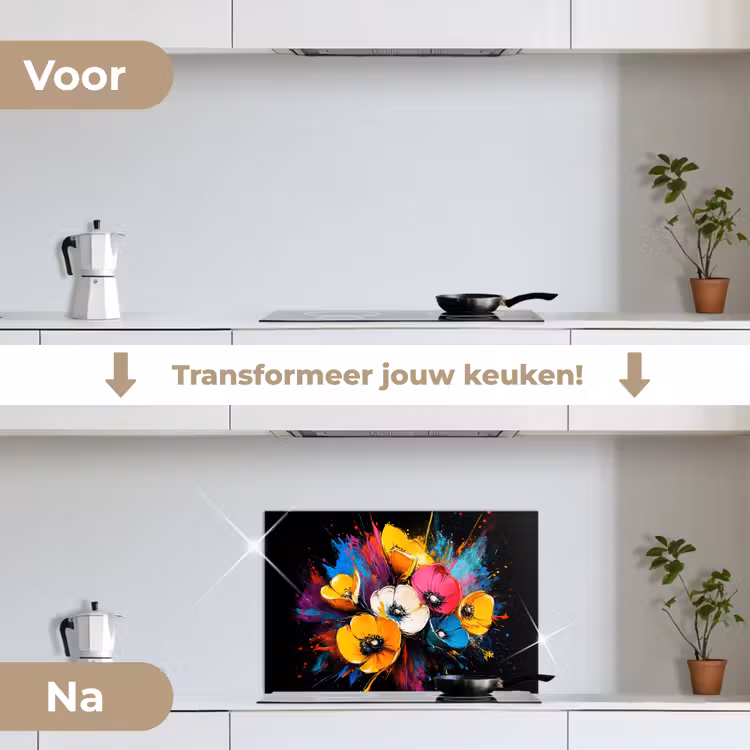 Spatscherm keuken - Bloemen - Kleurrijk - Graffiti - Modern - Boeket — 3