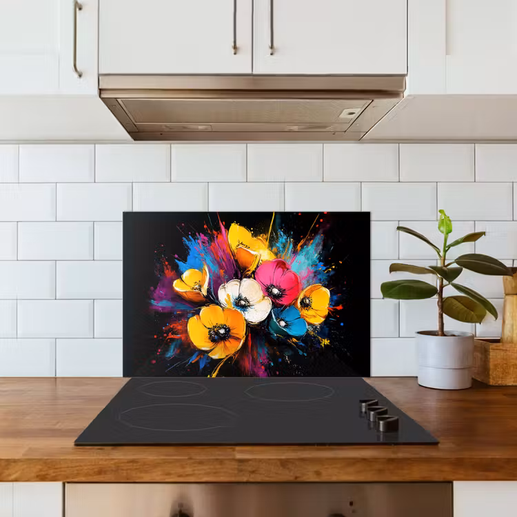 Spatscherm keuken - Bloemen - Kleurrijk - Graffiti - Modern - Boeket — 6