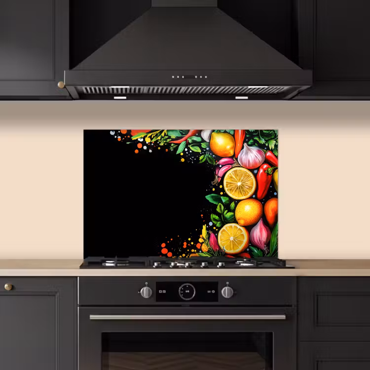 Spatscherm keuken - Citroenen - Peper - Kruiden - Graffiti - Verf - Abstract — 2