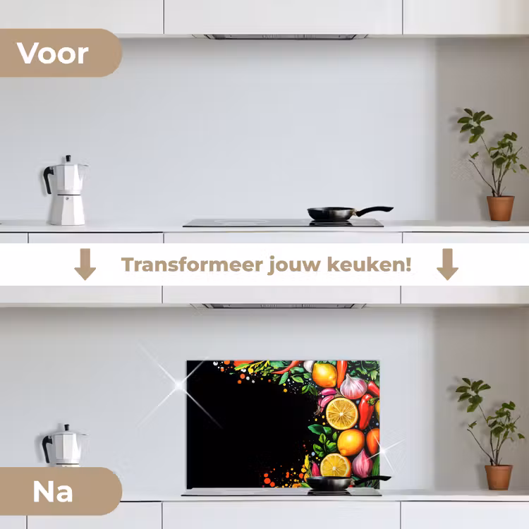 Spatscherm keuken - Citroenen - Peper - Kruiden - Graffiti - Verf - Abstract — 3