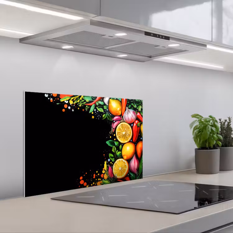 Spatscherm keuken - Citroenen - Peper - Kruiden - Graffiti - Verf - Abstract — 5
