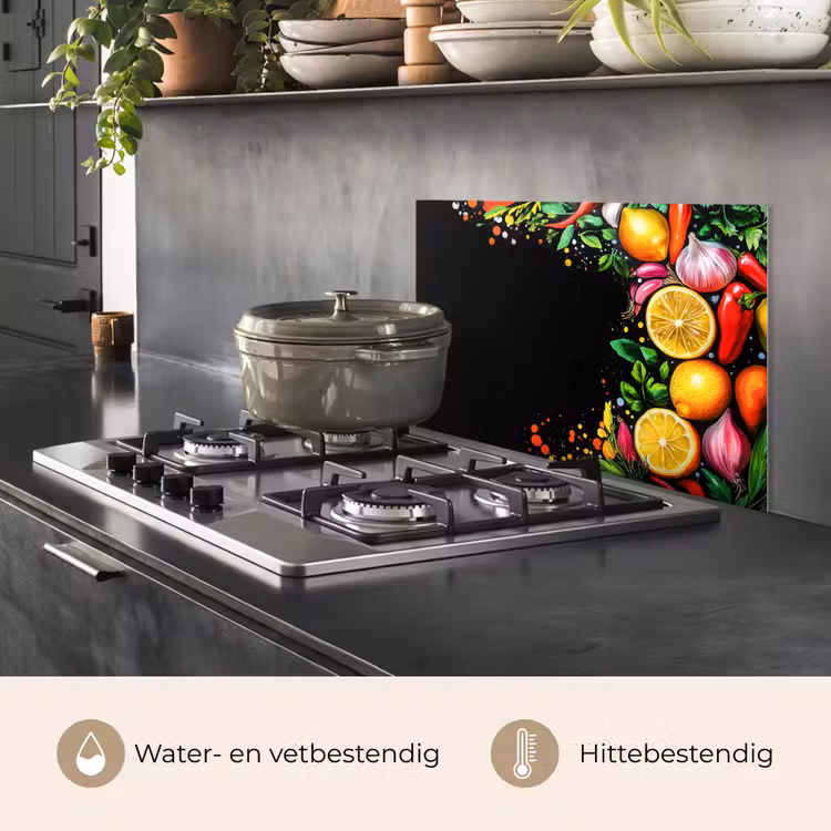 Spatscherm keuken - Citroenen - Peper - Kruiden - Graffiti - Verf - Abstract — 7
