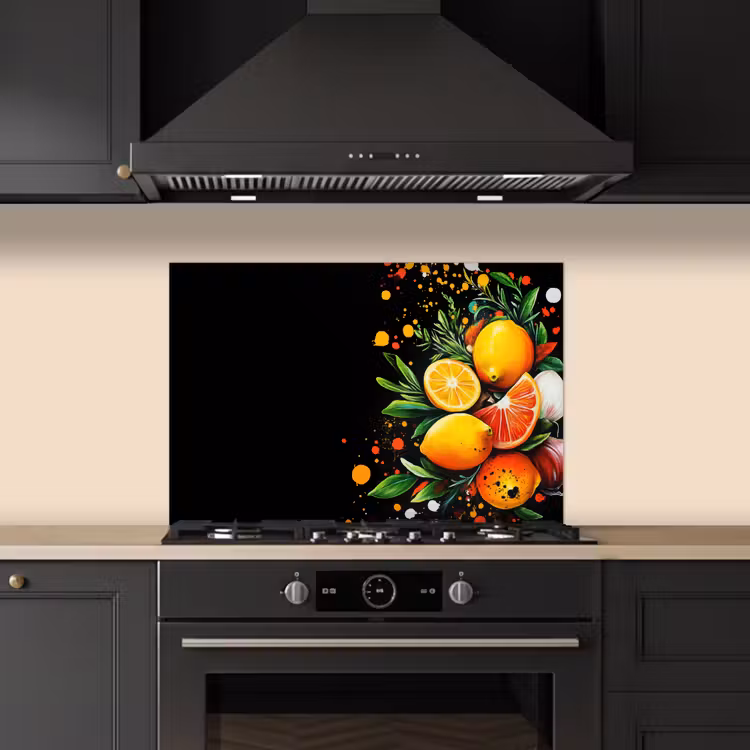 Spatscherm keuken - Citroenen - Zwart - Kruiden - Graffiti - Verf — 2