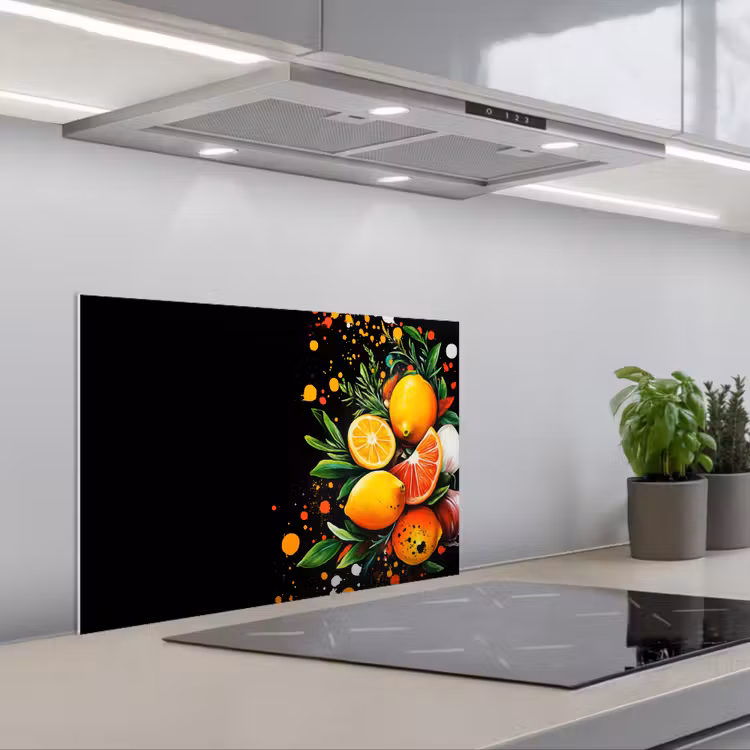 Spatscherm keuken - Citroenen - Zwart - Kruiden - Graffiti - Verf — 5