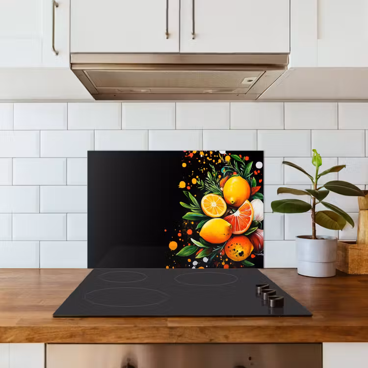 Spatscherm keuken - Citroenen - Zwart - Kruiden - Graffiti - Verf — 6