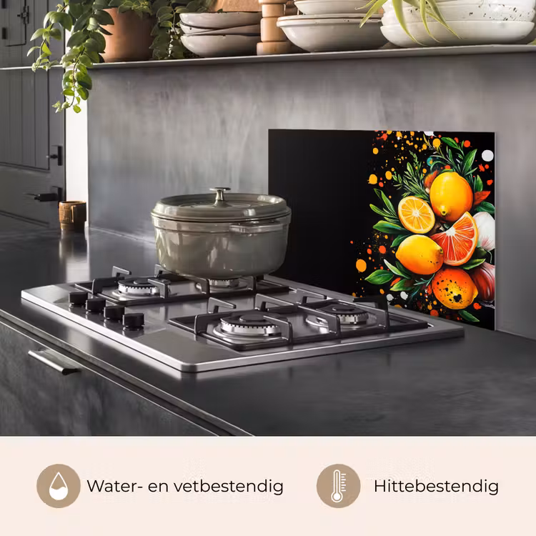 Spatscherm keuken - Citroenen - Zwart - Kruiden - Graffiti - Verf — 7