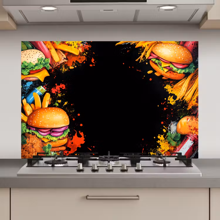 Spatscherm keuken - Fastfood - Graffiti - Hamburger - Eten - Modern — 1