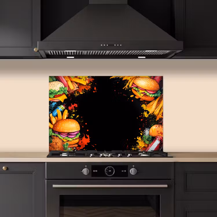 Spatscherm keuken - Fastfood - Graffiti - Hamburger - Eten - Modern — 2