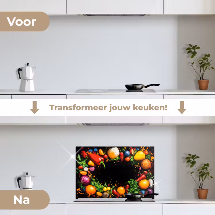 Spatscherm keuken - Groente - Graffiti - Kleurrijk - Koken - Abstract — 3