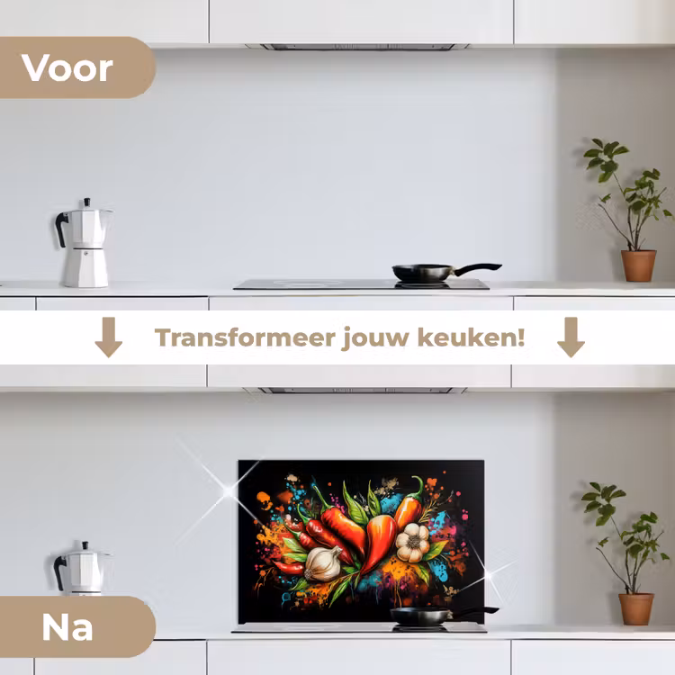 Spatscherm keuken - Groente - Peper - Knoflook - Graffiti - Verf - Kleurrijk — 3