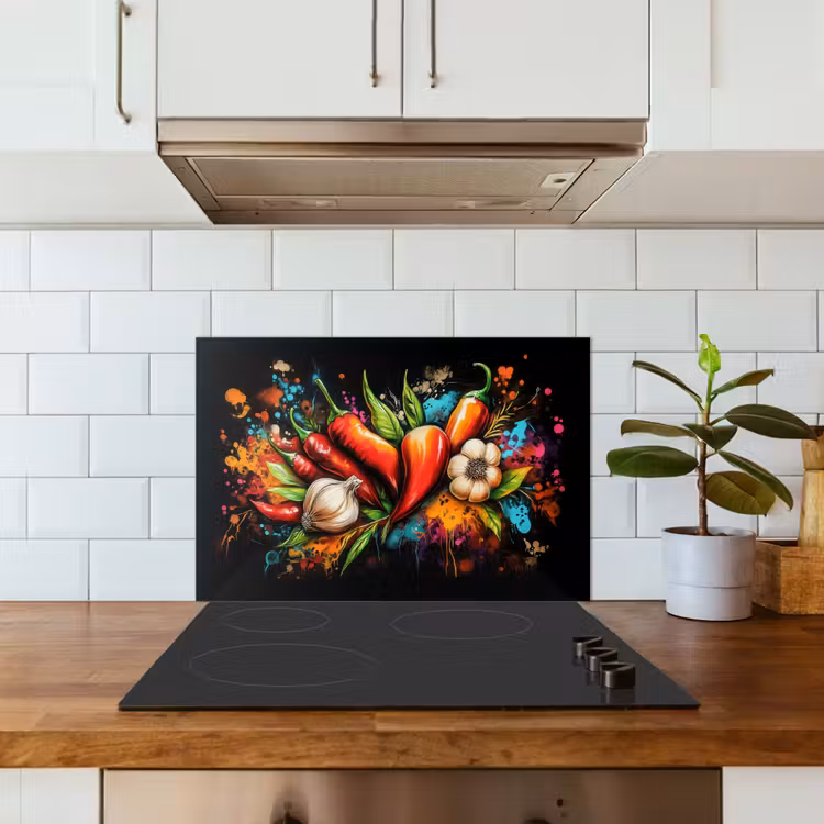 Spatscherm keuken - Groente - Peper - Knoflook - Graffiti - Verf - Kleurrijk — 6