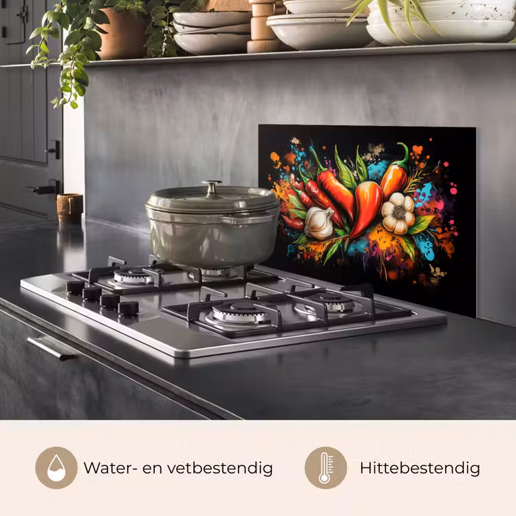 Spatscherm keuken - Groente - Peper - Knoflook - Graffiti - Verf - Kleurrijk — 7
