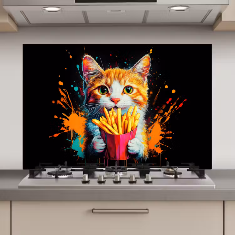 Spatscherm keuken - Kat - Eten - Patat - Graffiti - Abstract — 1