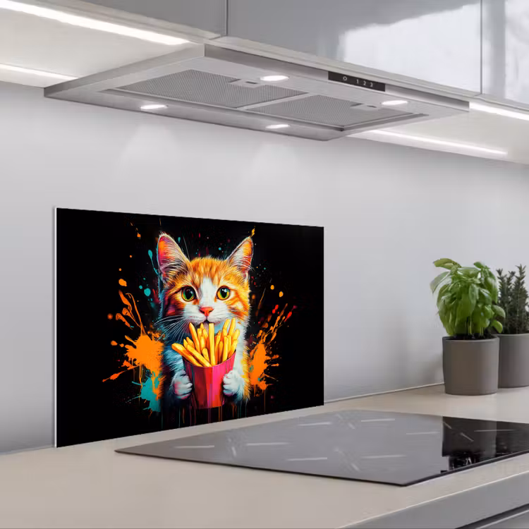 Spatscherm keuken - Kat - Eten - Patat - Graffiti - Abstract — 5