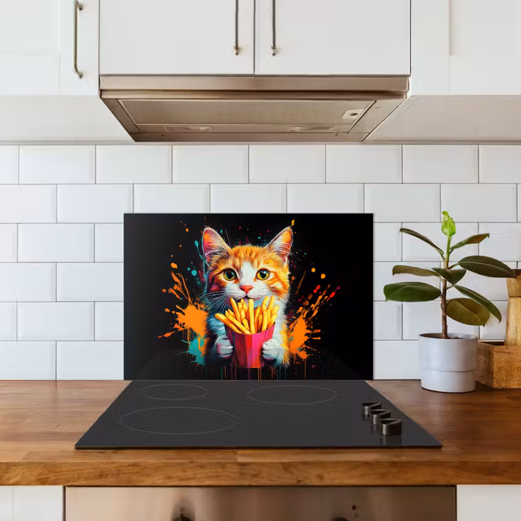Spatscherm keuken - Kat - Eten - Patat - Graffiti - Abstract — 6