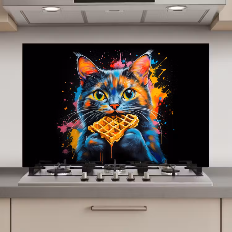 Spatscherm keuken - Kat - Graffiti - Kleurrijk - Wafel - Eten — 1