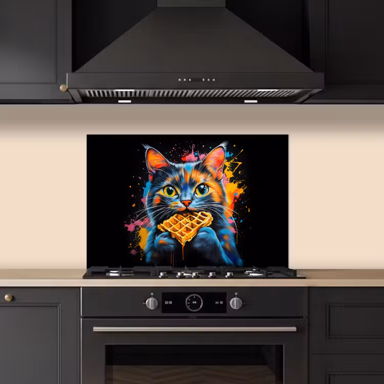 Spatscherm keuken - Kat - Graffiti - Kleurrijk - Wafel - Eten — 2