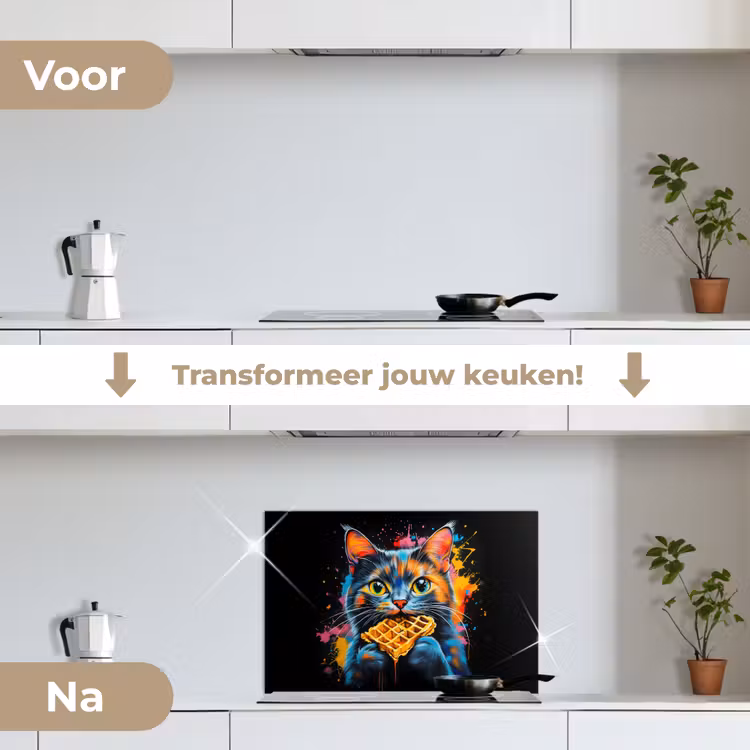 Spatscherm keuken - Kat - Graffiti - Kleurrijk - Wafel - Eten — 3