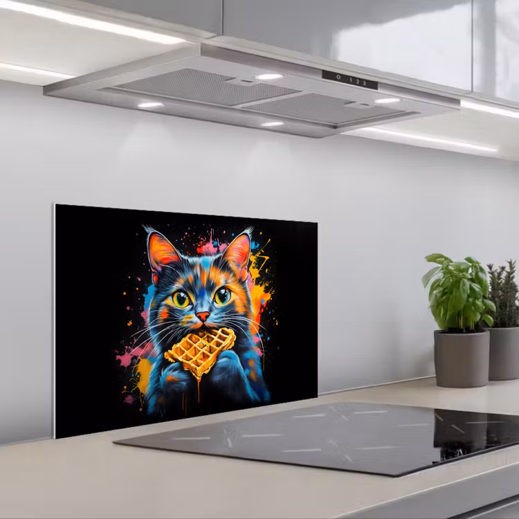 Spatscherm keuken - Kat - Graffiti - Kleurrijk - Wafel - Eten — 5