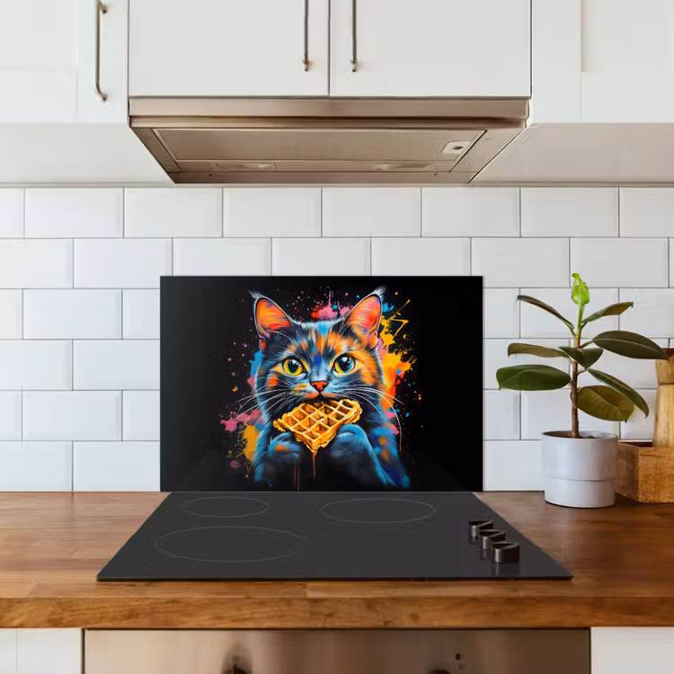 Spatscherm keuken - Kat - Graffiti - Kleurrijk - Wafel - Eten — 6