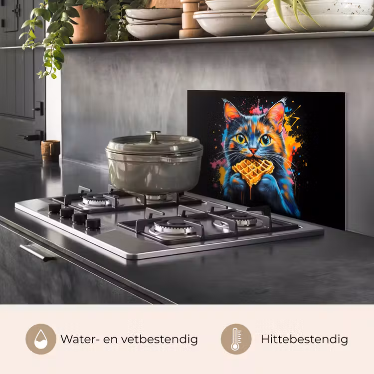 Spatscherm keuken - Kat - Graffiti - Kleurrijk - Wafel - Eten — 7