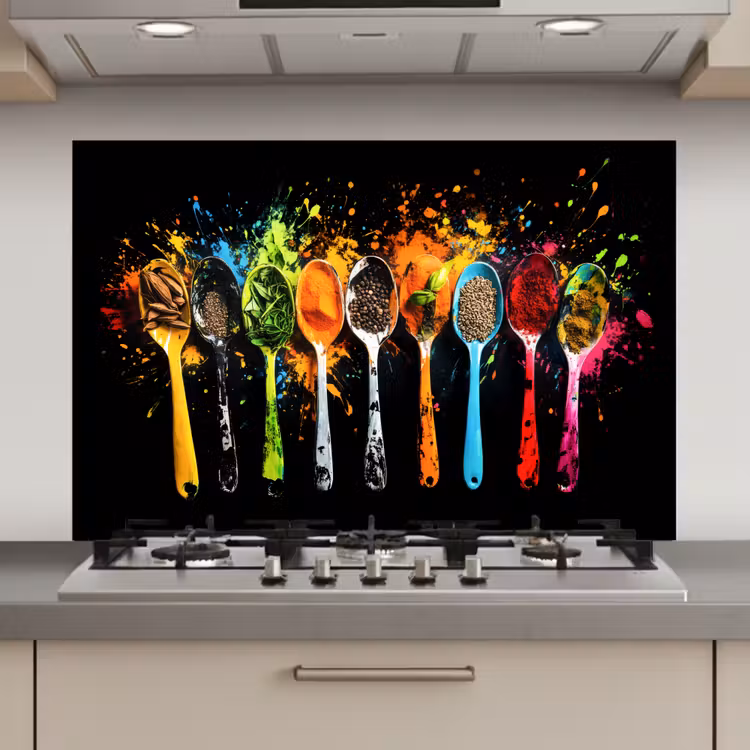 Spatscherm keuken - Lepels - Kruiden - Modern - Graffiti - Verf - Kleurrijk — 1