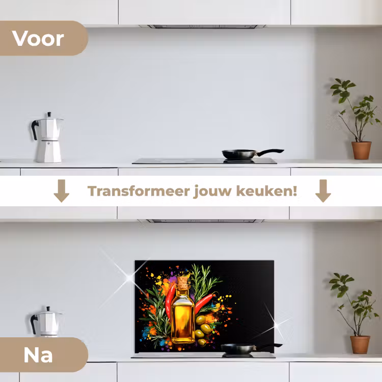 Spatscherm keuken - Olijfolie - Graffiti - Peper - Olijven - Modern — 3