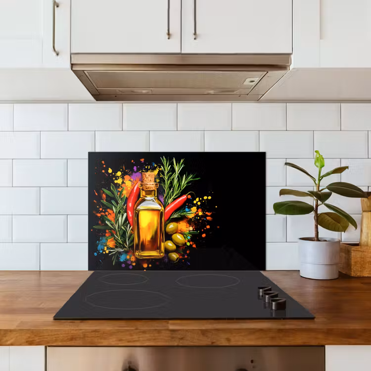 Spatscherm keuken - Olijfolie - Graffiti - Peper - Olijven - Modern — 6