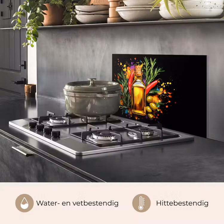 Spatscherm keuken - Olijfolie - Graffiti - Peper - Olijven - Modern — 7
