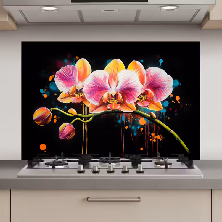 Spatscherm keuken - Orchidee - Graffiti - Kleurrijk - Bloemen - Abstract — 1
