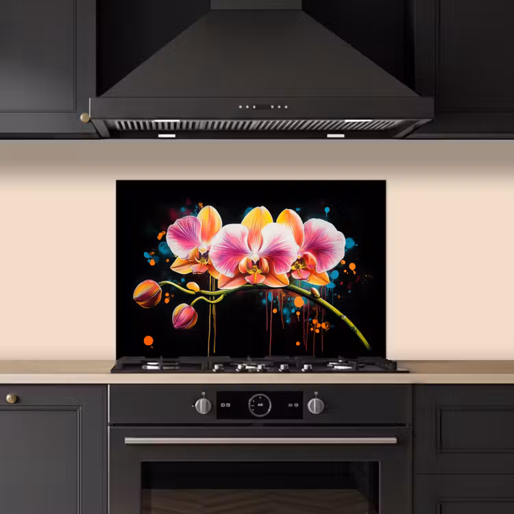 Spatscherm keuken - Orchidee - Graffiti - Kleurrijk - Bloemen - Abstract — 2