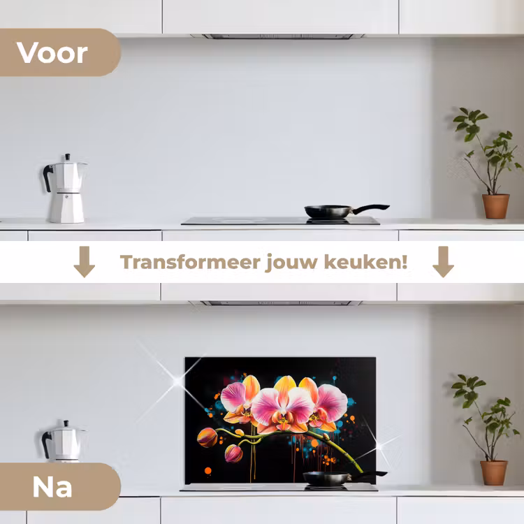 Spatscherm keuken - Orchidee - Graffiti - Kleurrijk - Bloemen - Abstract — 3