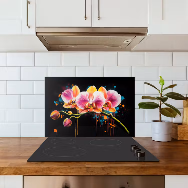 Spatscherm keuken - Orchidee - Graffiti - Kleurrijk - Bloemen - Abstract — 6