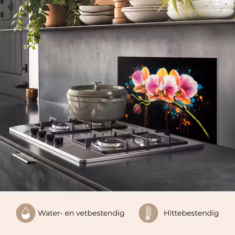 Spatscherm keuken - Orchidee - Graffiti - Kleurrijk - Bloemen - Abstract — 7